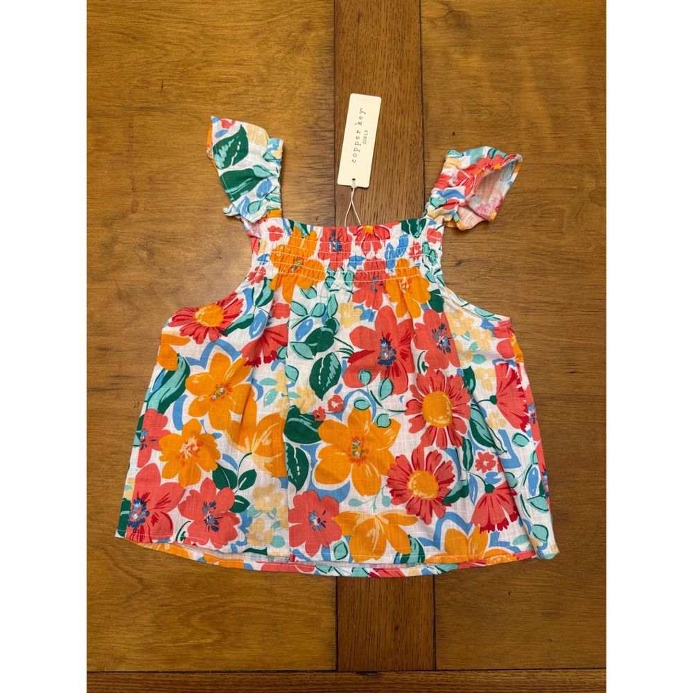 Copper Key Girls Floral Smocked Tank Top Ruffle Straps Multi Color Size 7 NEW - Picture 2 of 2